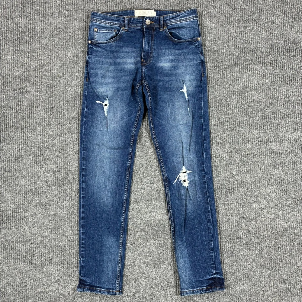 Akademiks Jeanius Collection Distressed Skinny Jeans Mens Size 32 Blue Denim